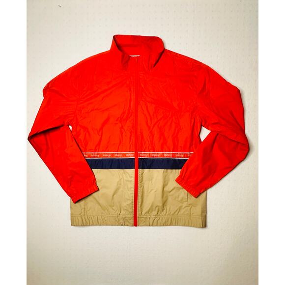 Stüssy Colorblock Windbreaker Jacket Red Tan Navy Size L | Streetwear Zip-Up - Picture 1 of 8